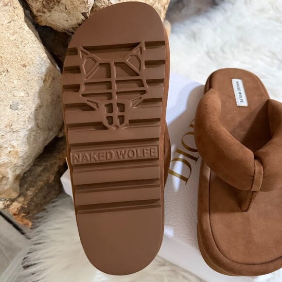 Naked Wolfe Hilary Brown Leather Platform Flip Flop Sandals EU 37 US 7 - Picture 6 of 10